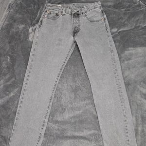 Levi's 501 Button Fly Gray Jeans With Leather Patch